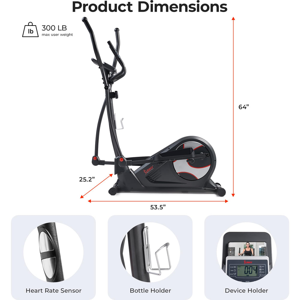Sunny Health & Fitness Heavy-Duty Smart Elliptical Trainer, 300Lb Load Equipment For Indoor Cardio Exercise, Adjustable Resistan