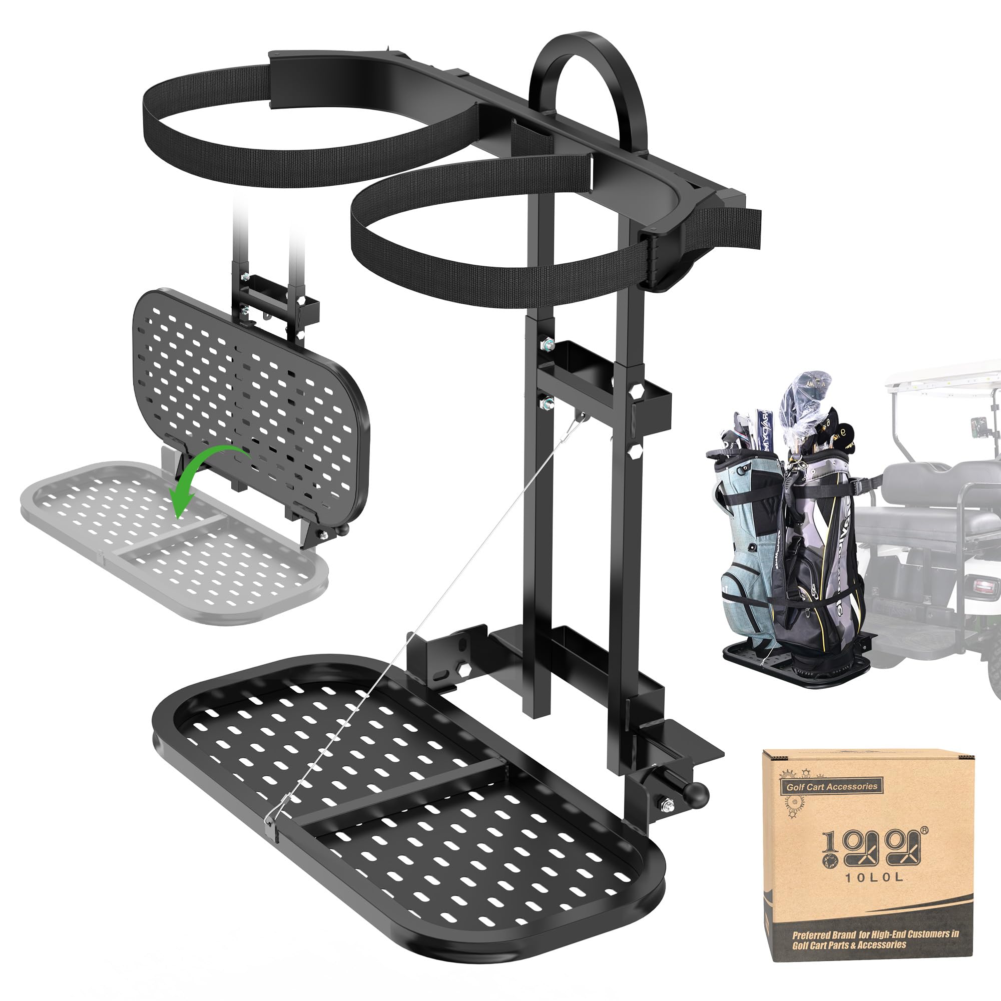 10L0L Universal Foldable Golf Cart Rear Seat Bag Holder, No-Drill Installation Rear Bag Rack for EZGO Club Car Yamaha Golf Carts