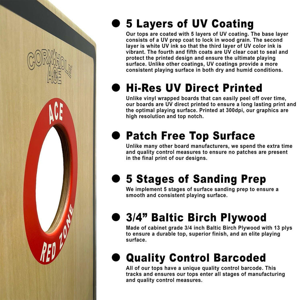 Ace Pro Usa Flag | Professional Cornhole Board Set, No Bounce! Triple Wide Legs, 3/4In Baltic Birch Plywood, Regulation Size, To