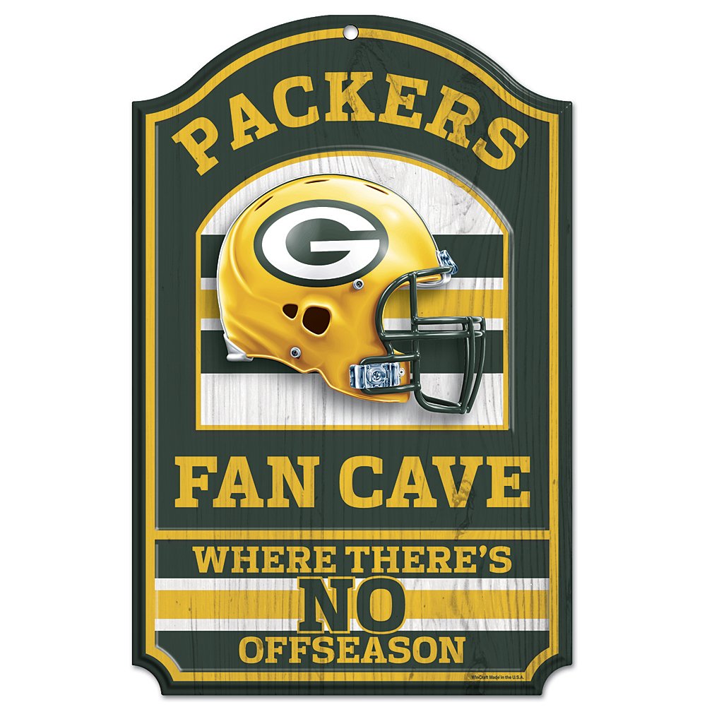 Wincraft Green Bay Packers Wood Sign - 11in x 17in Fan Cave Design