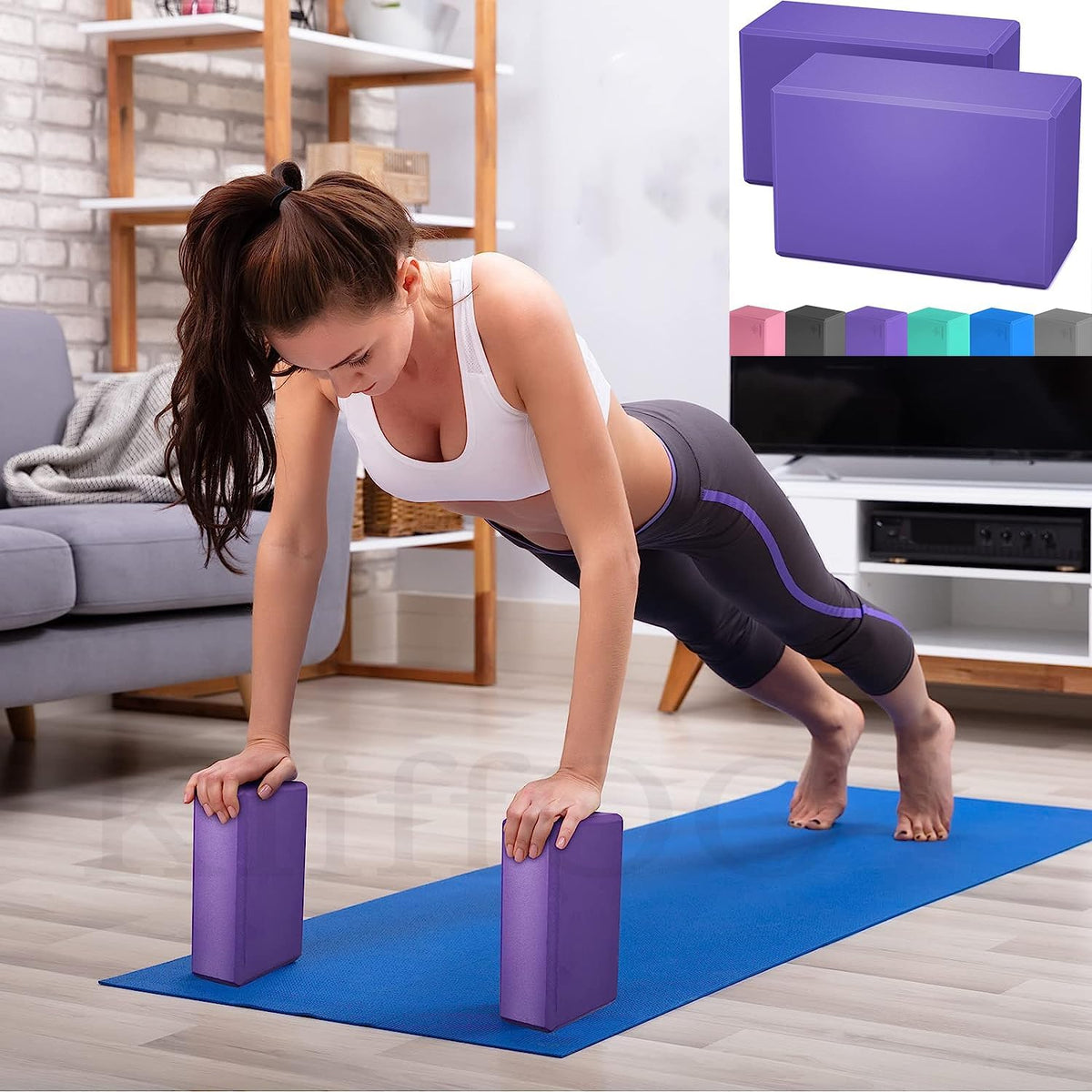 Yoga Eva Foam Yoga Block To Support And Deepen Poses, Improve Strength And Aid Balance And Flexibility  Set Of 2
