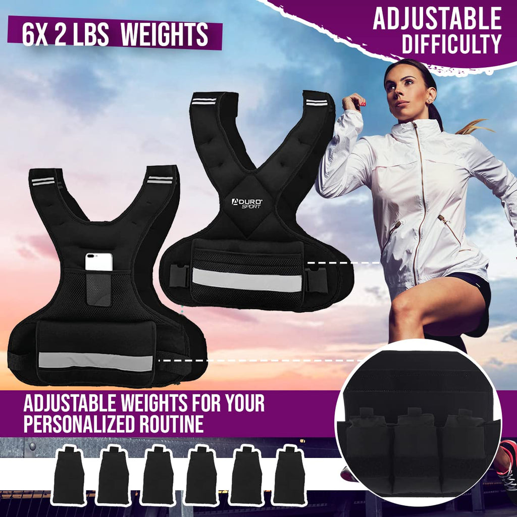 Aduro Sport Adjustable Weighted Vest Workout Equipment, 20Lbs-32Lbs Body Weight Vest For Men, Women, Kids,Black
