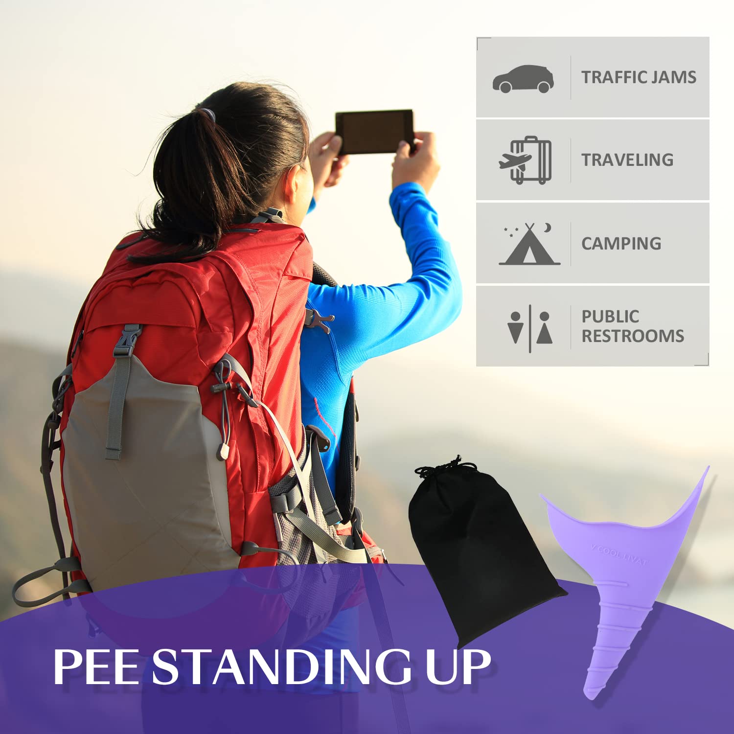 V Cool Livat Travel Female Urination Device - 2 Pack Reusable Silicone Portable Lady Urinal Pee Funnel Pee Urine Cups Standing U