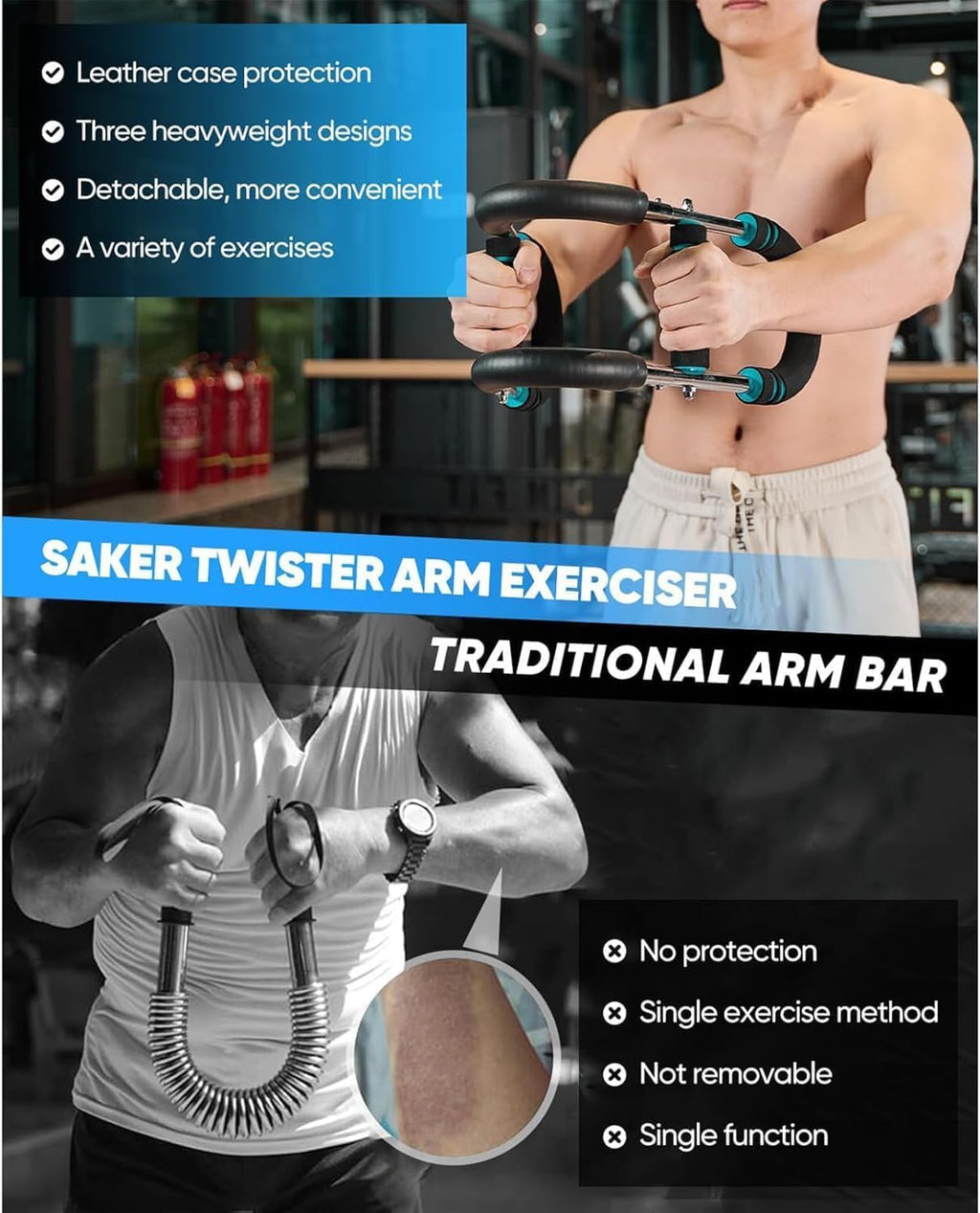 Saker Twister Arm Trainer, 40-100Lb Adjustable Chest Workout Equipment Power Twist Arm Trainer, Forearm Strengthener, Portable S