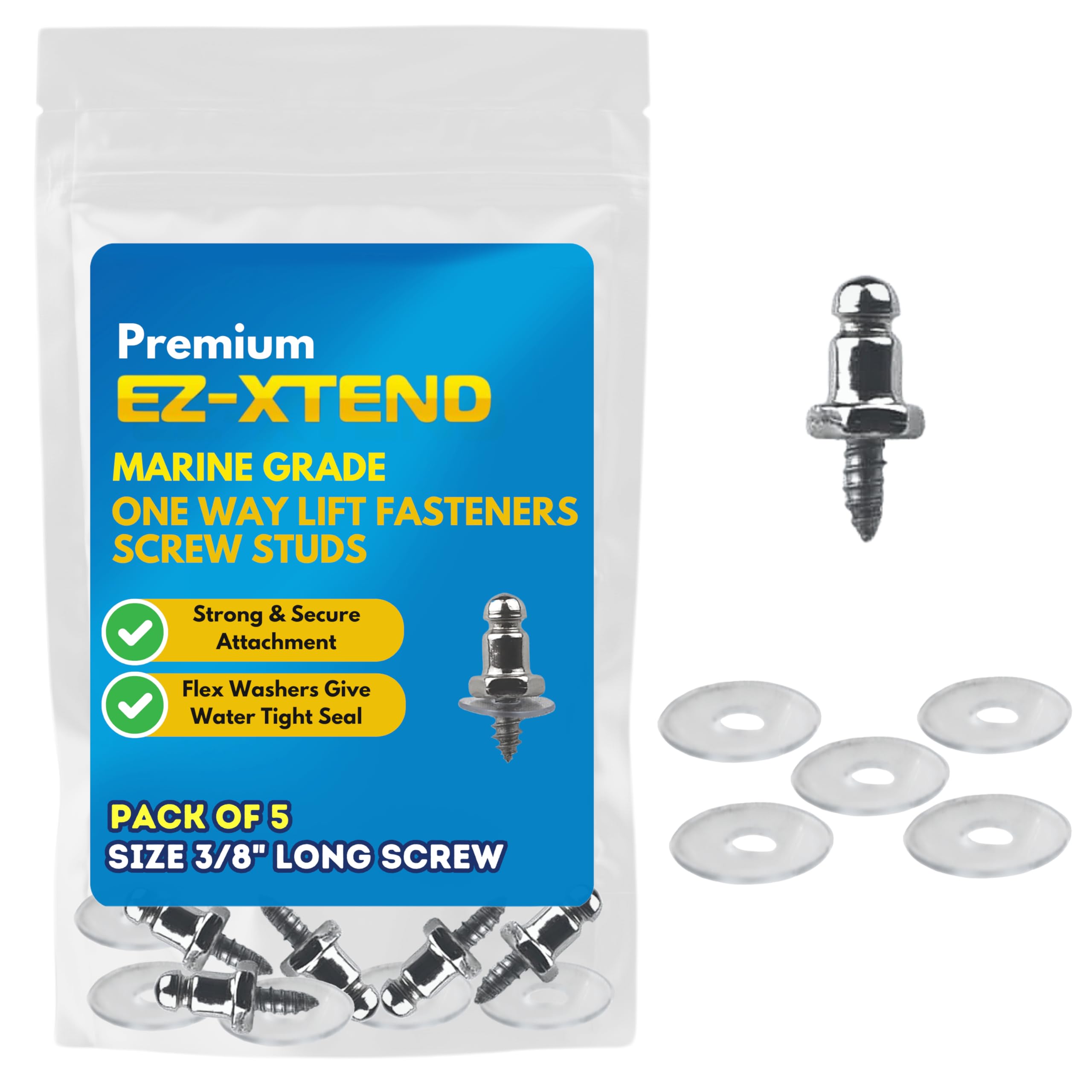 EZ-Xtend One Way Lift Fasteners Screw Stud - Nickel Plated Brass Stud with Stainless Steel Screw (5, 3/8)