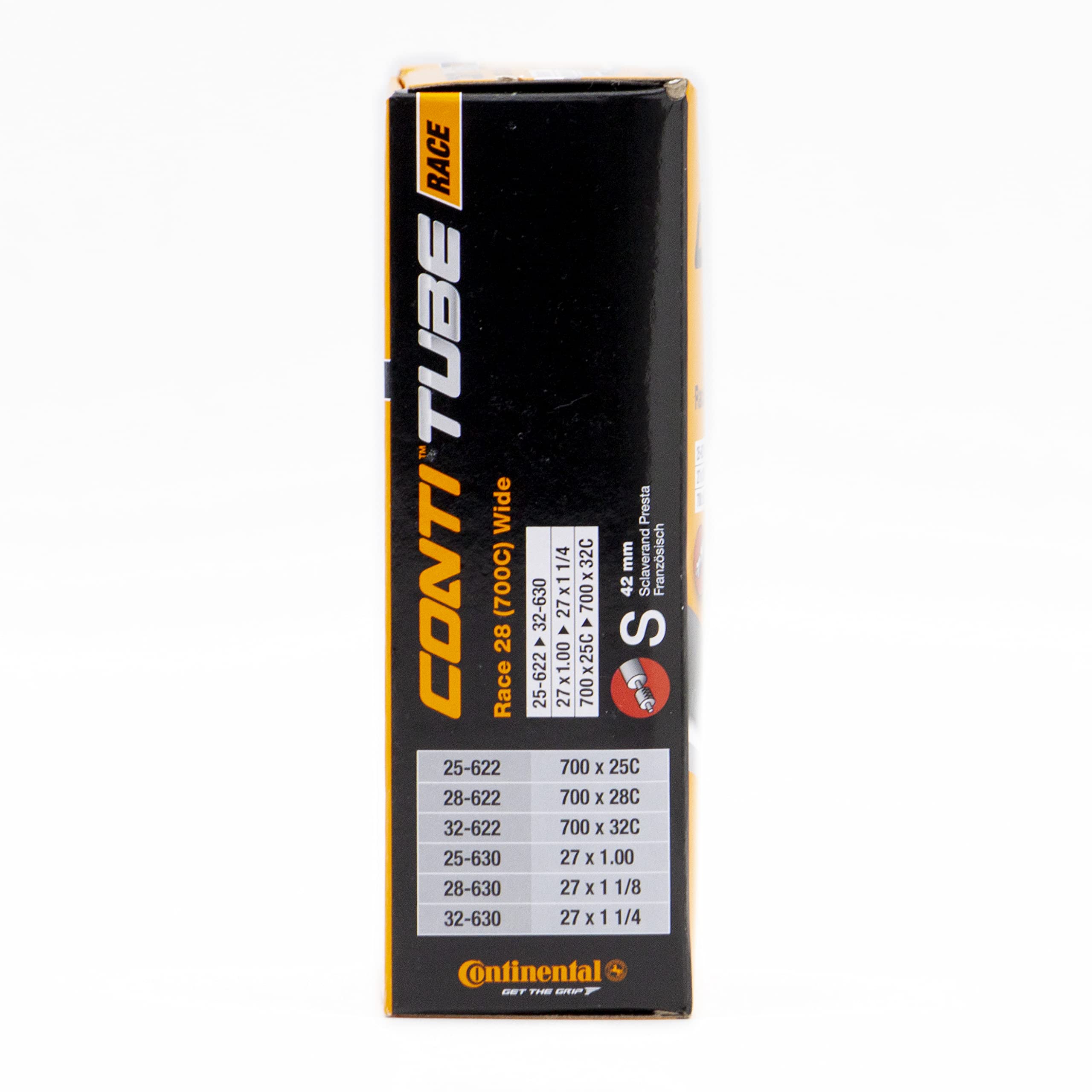Continental 42Mm Presta Valve Tube, Black, 700 X 25C-32C, Race 28-(700C)-Wide