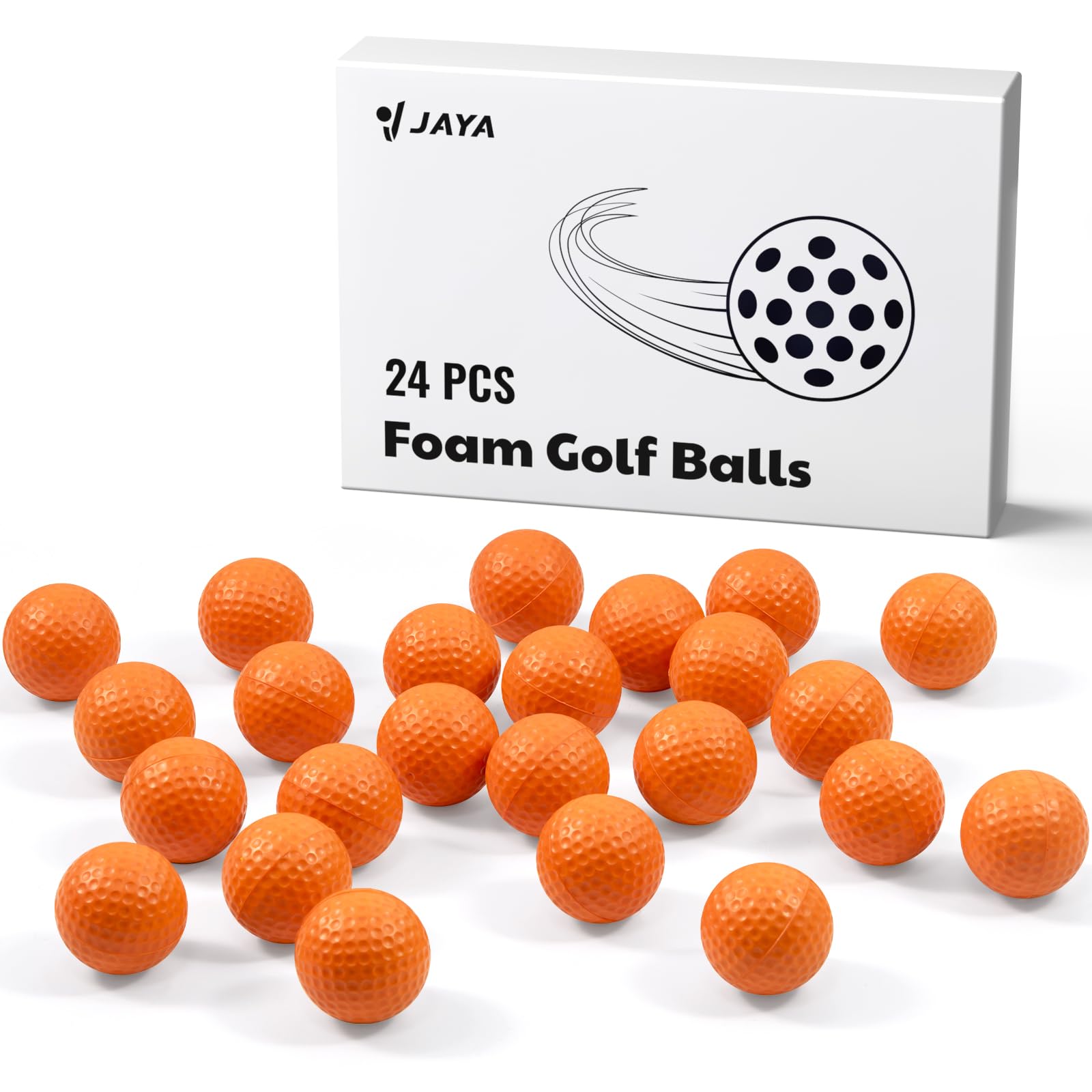 JAYA 24 Pack Foam Golf Practice Balls, Realistic Feel and Limited Flight, Soft for Indoor or Outdoor Training, Orange