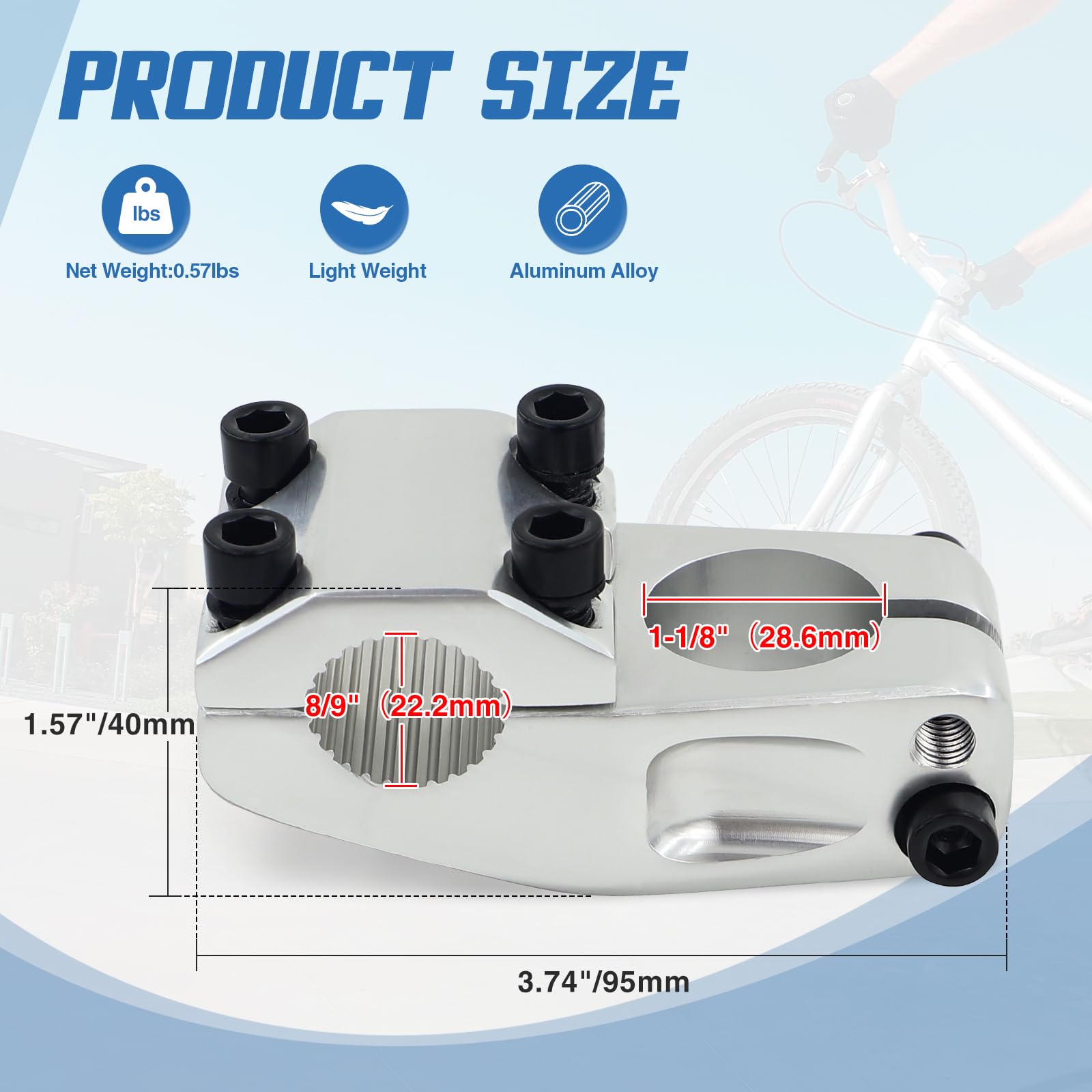 Makelen Bike Stem For Bmx Bike Aluminum Alloy Fixed Gear Bicycle Stem Bright Silver