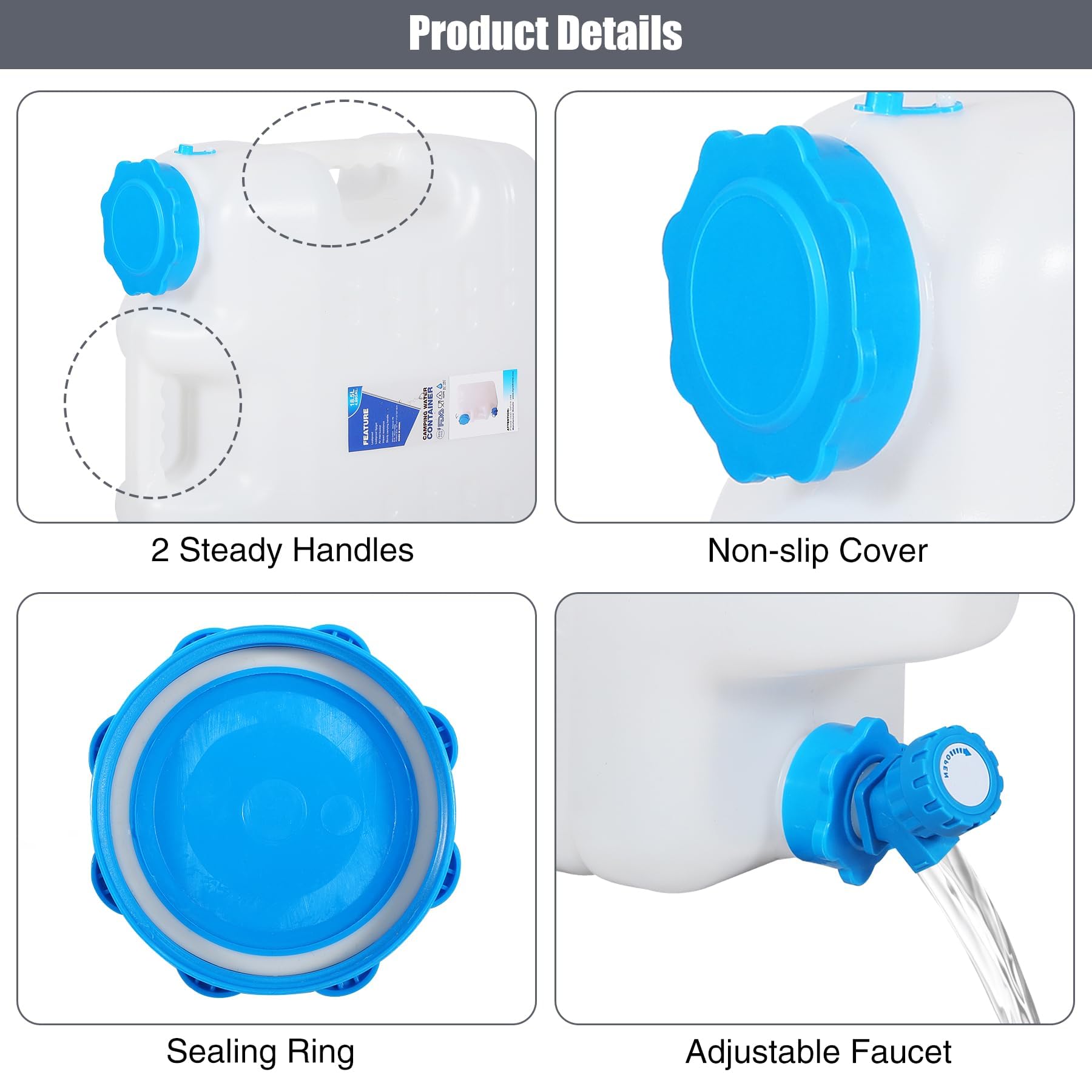 Redswing 3 Pack 4.9 Gallon/18.5L Portable Water Container With Spigot, Water Storage Carrier For Camping Outdoor Hiking Backpack