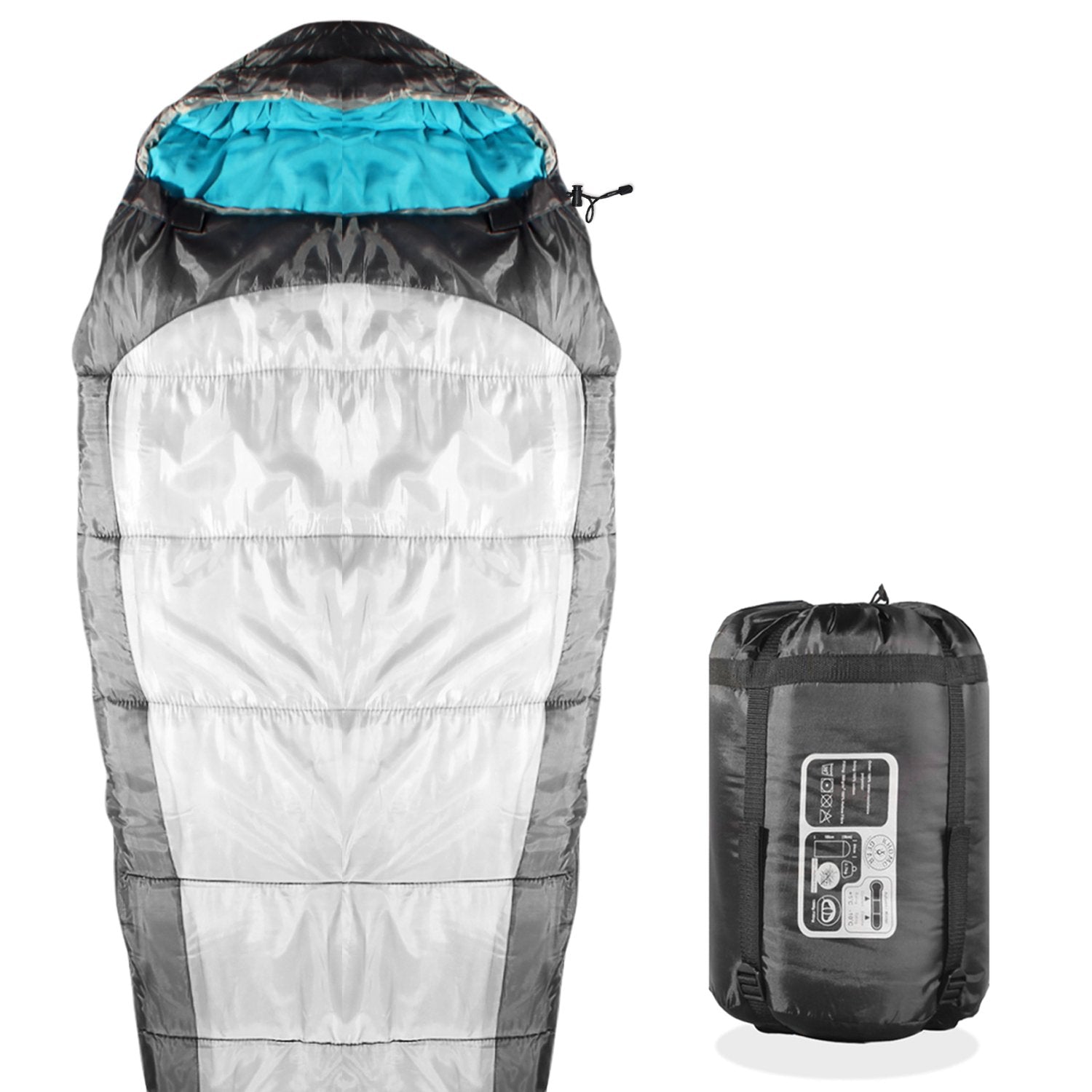 Khomo Gear Sleeping Bag Mummy Style - 3 Season - Camping & Outdoors - Grey