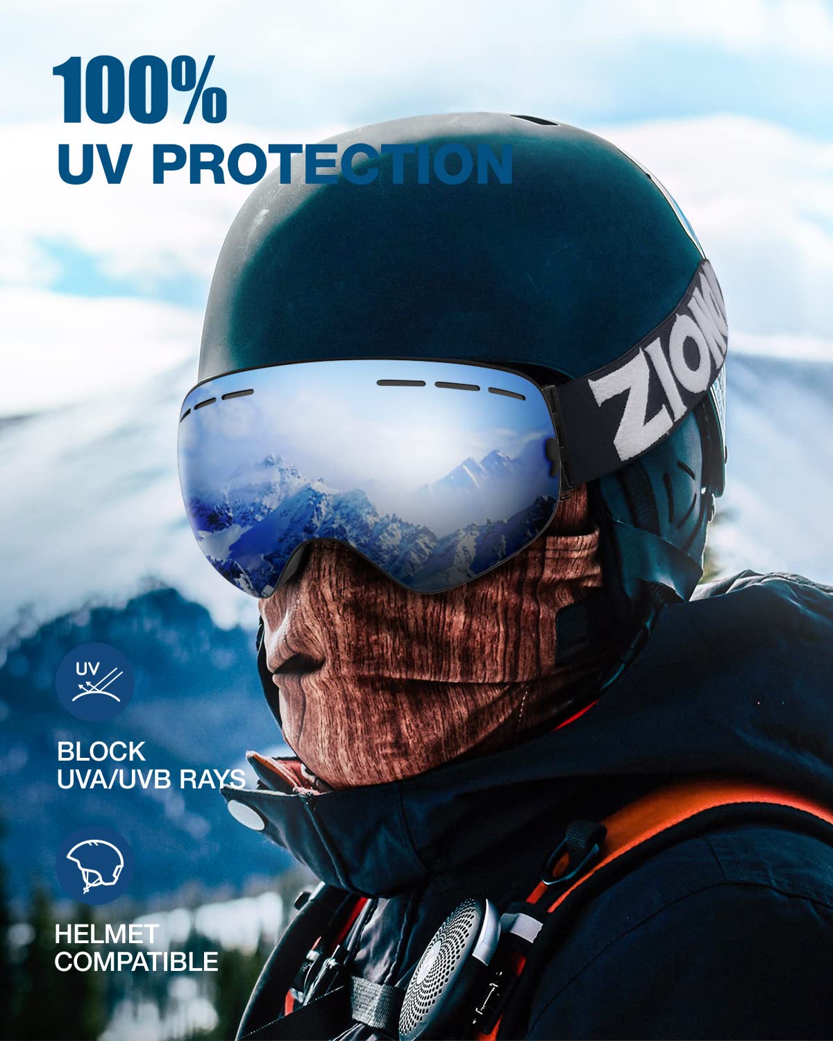 Zionor X Ski Snowboard Snow Goggles Otg Design For Men & Women With Spherical Detachable Lens Uv Protection Anti-Fog