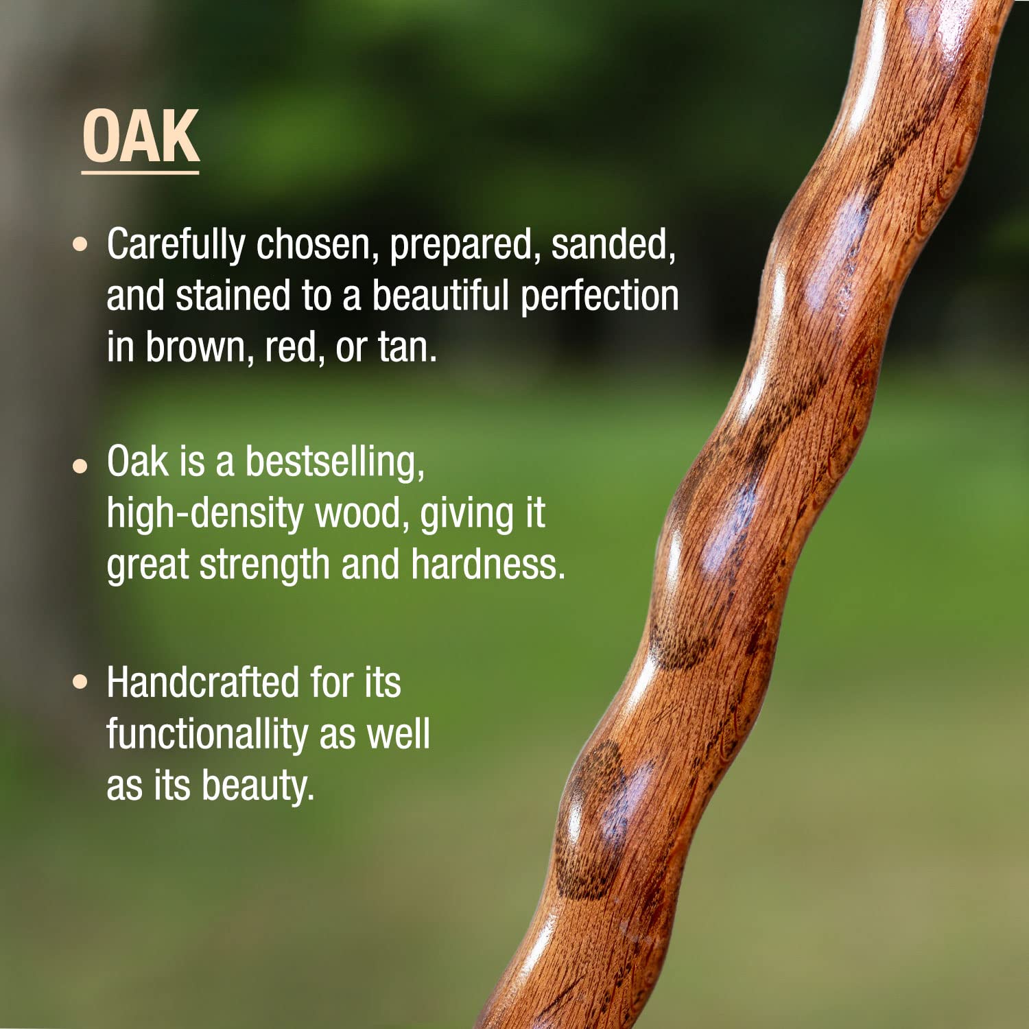 Brazos Handcrafted Wood Walking Stick, Twisted Oak, Trekker Style Handle, For Men & Women, Made In The Usa, Red, 55''
