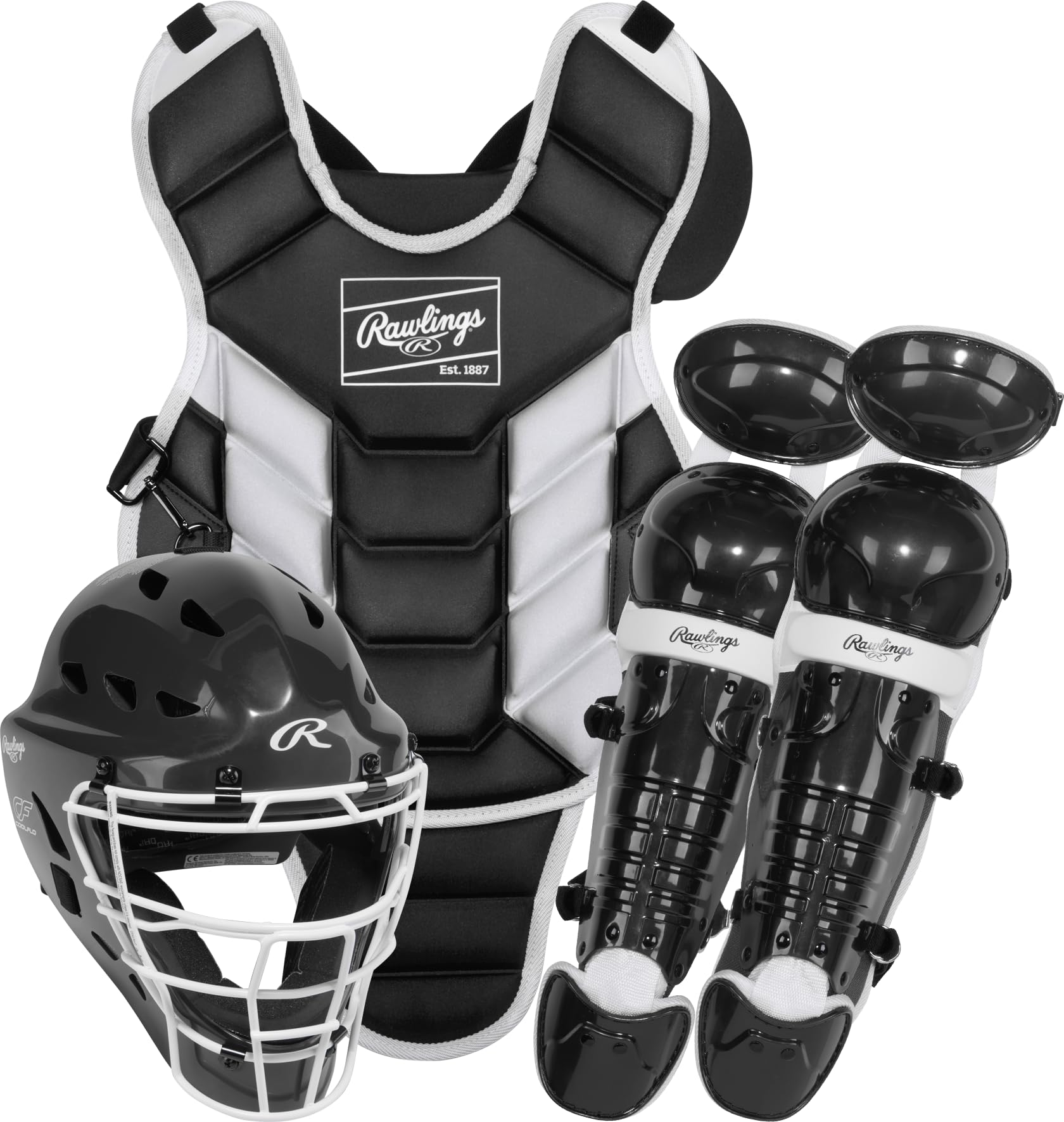 Rawlings | Players 3 Series Catchers Set | Baseball / Softball / T-Ball | Junior | Ages 9 & Under | Black / White