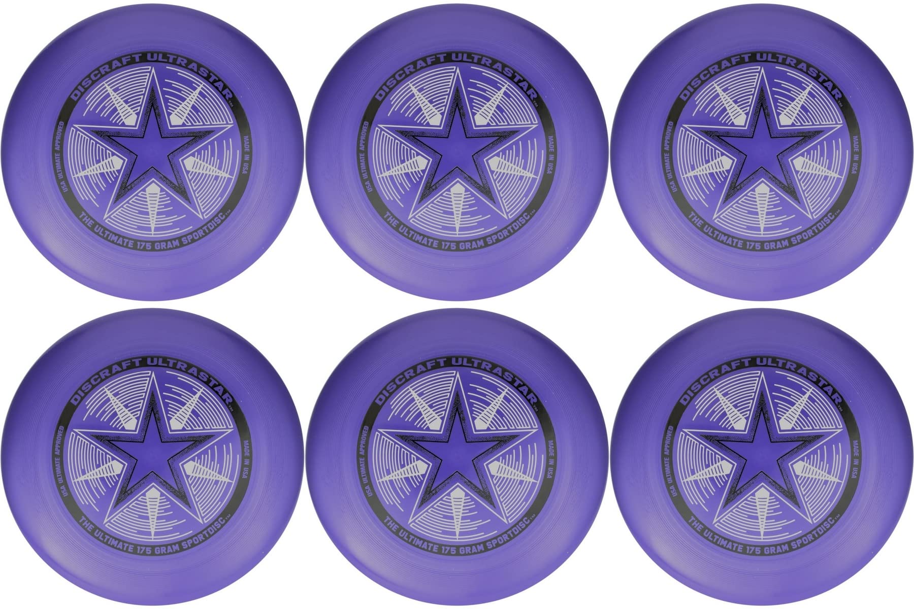 Discraft Ultra-Star 175G Ultimate Frisbee Sport Disc (6 Pack) Choose Color (Purple)