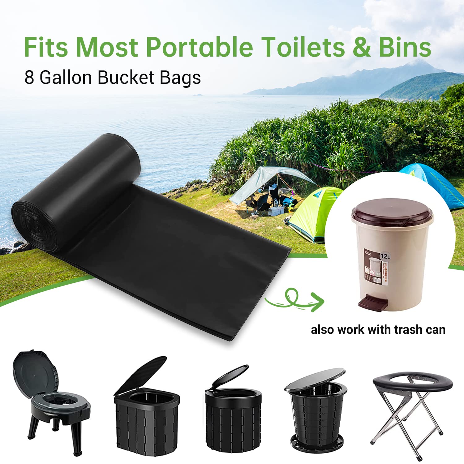 50 Portable Toilet Bags For Camping, 8 Gallon 1.3 Mil Thickened Compostable Toilet Replacement Bags For Portable Potty, Trash Ba