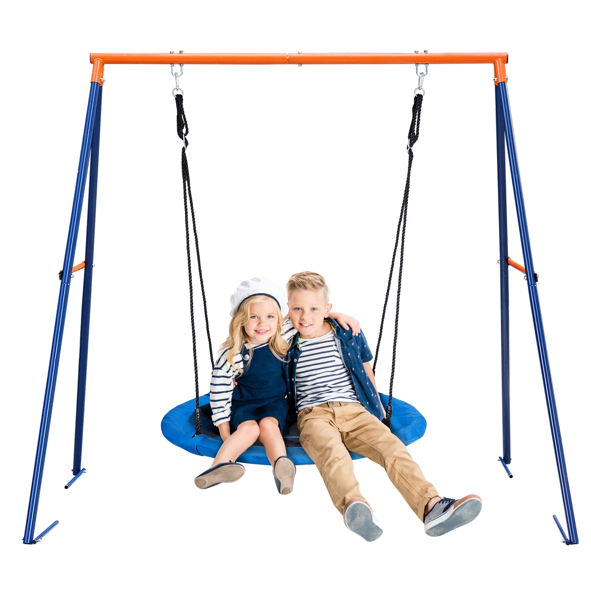 SUPER DEAL Outdoor Kids Swing Set 40 inch Saucer Swing with Frame Combo, Saucer Tree Swing and Heavy Duty Steel A Frame Playset 