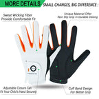 Finger Ten Junior Kids Dura Feel White Blue Red Yellow Golf Gloves Extra Value 2 Pack (Large White, Left)