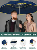 Kalolary 62 Inch Automatic Golf Umbrella Extra Large Folding Umbrella Windproof Compact Umbrella Double Canopy Umbrella Travel F