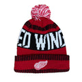 Outerstuff Nhl Kids Youth 8-20 One Size Team Color Primary Logo Sports Tech Knit Cold Weather Hockey Pom Beanie Hat - Detroit Re