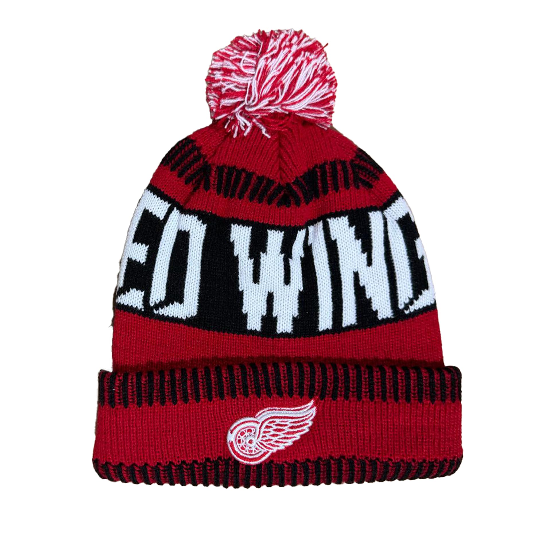 Outerstuff Nhl Kids Youth 8-20 One Size Team Color Primary Logo Sports Tech Knit Cold Weather Hockey Pom Beanie Hat - Detroit Re