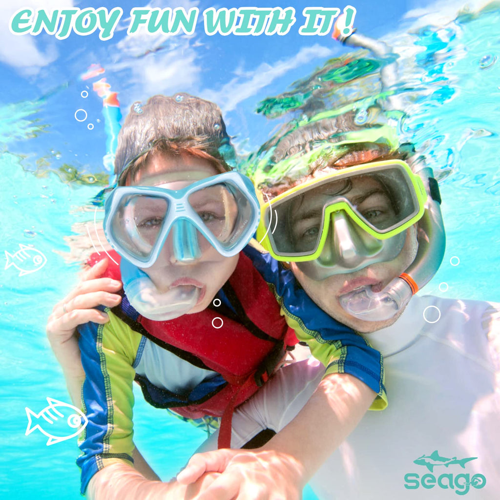 Seago Kids Swim Goggles With Nose Cover Snorkel Mask Scuba Diving Swim Mask Anti-Fog Tempered Glass, Panoramic Clear View Silico