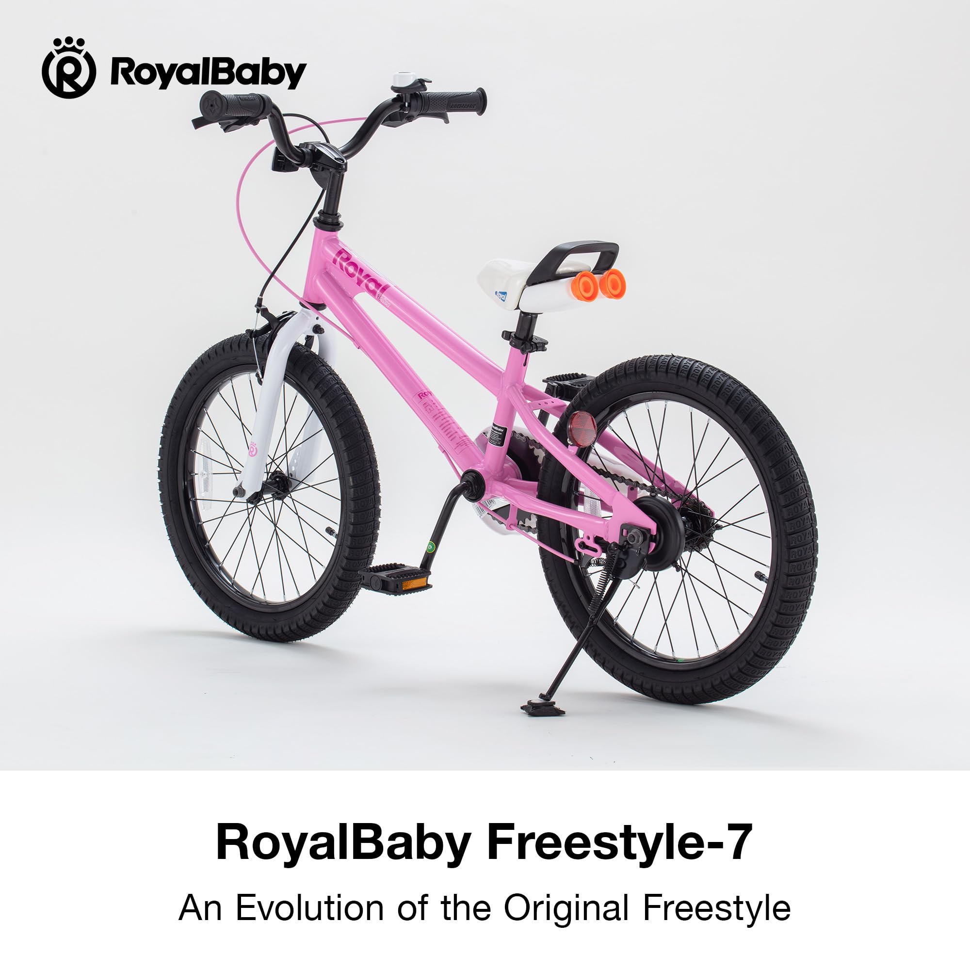 RoyalBaby Freestyle 7 Kids Bike 18 Inch Wheel Bicycle Beginners Girls Ages 5-8 Years, Kickstand and Water Bottle Included, Pink