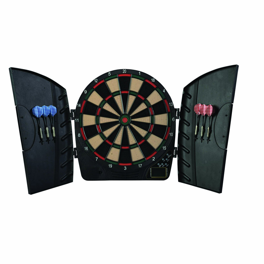 Franklin Sports Electronic Dart Board Set - Soft Tip Electric Dartboard With Digital Scoreboard + Cabinet - Adults + Family Set