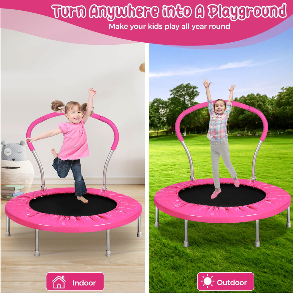 Lyromix 36 Inch Mini Trampoline for Kids, Indoor Toddler Rebounder Trampoline with Handle, Pink
