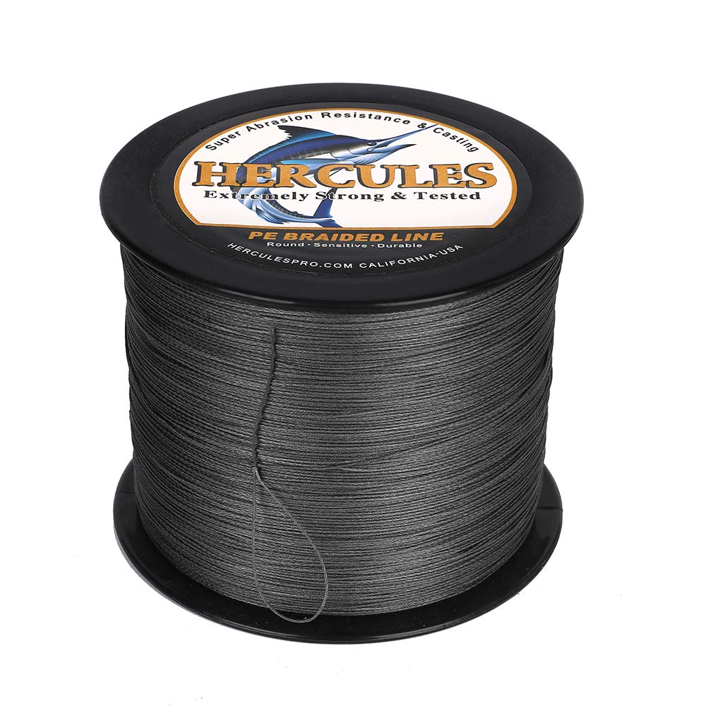 Hercules Braided Fishing Line 1500M 1640Yds 10Lbs-200Lbs Pe Superline 8 Strands (Grey 90Lb/40.8Kg 0.50Mm)