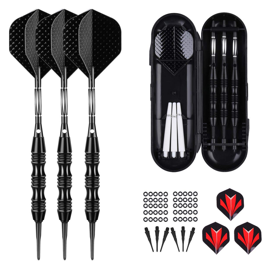 Sanfeng Professional Soft Tip Darts Set 20 Grams W/ 50 O-Rings- 30 Darts Plastic Tip + Black Aluminum Shafts + 6 Standard Flight