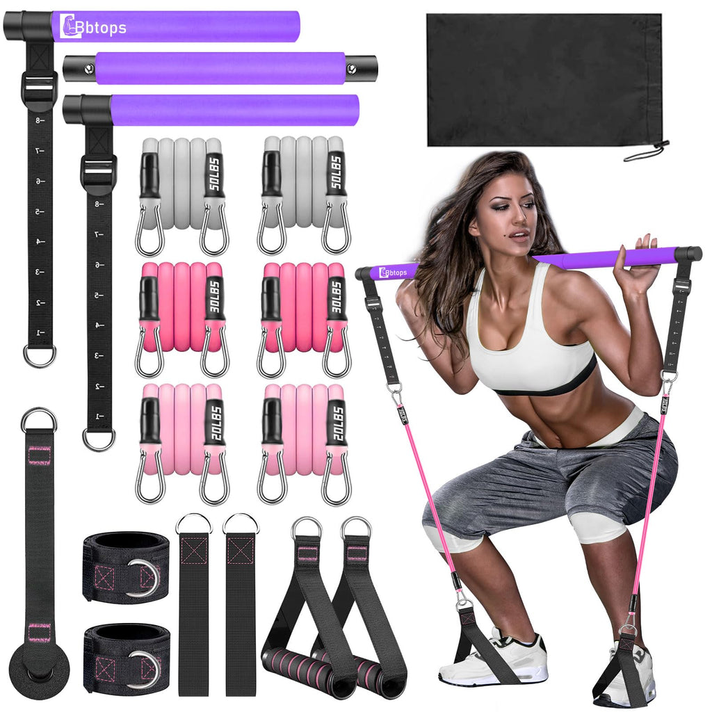 Pilates Bar Kit with Resistance Bands, Upgraded 3-Section with Stackable Bands Workout Equipment for Legs,Hip,Waist and Arm Full