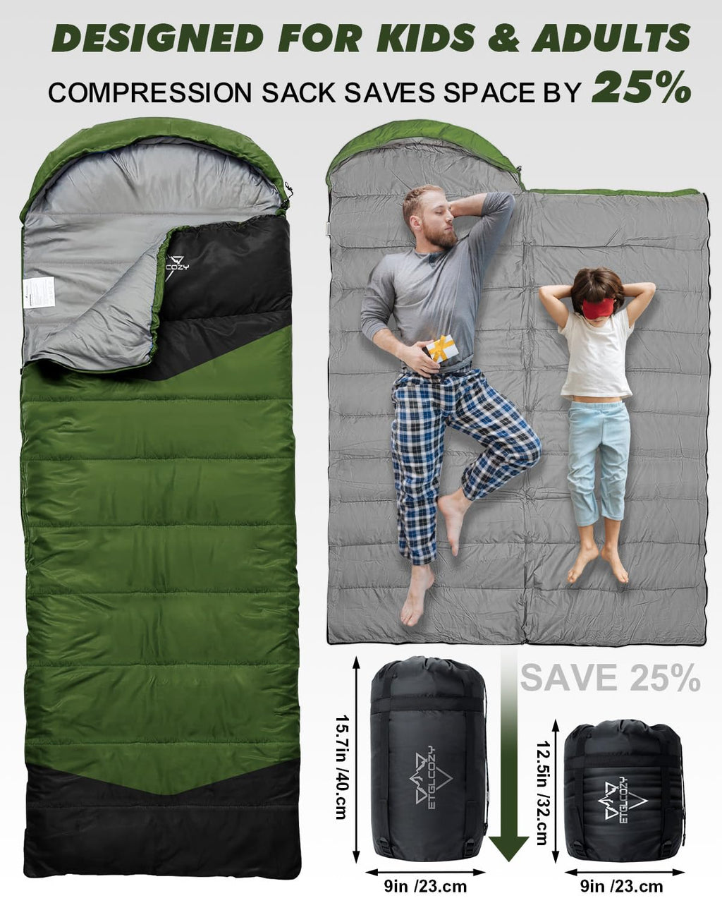 Etglcozy Sleeping Bag For Adults Cold Weather & Warm, Lightweight Backpacking Camping Hiking Essentials Gear For Kids 10-12 Girl