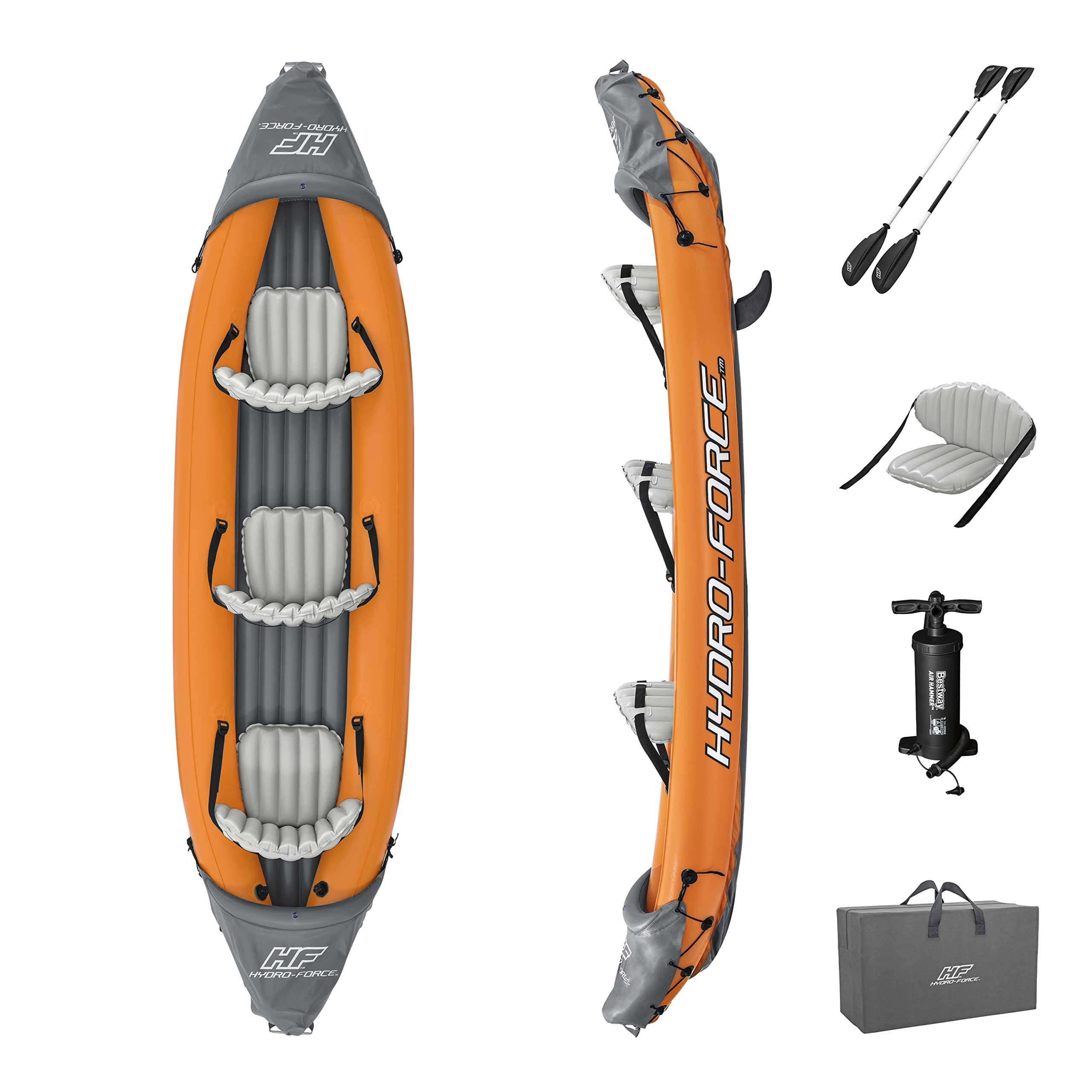 Bestway Hydro-Force 126 x 39 Rapid X3 Inflatable Kayak Set | Fits Up to 3 Persons | Includes 2 Aluminum Paddles, 1 Hand Pump, 2