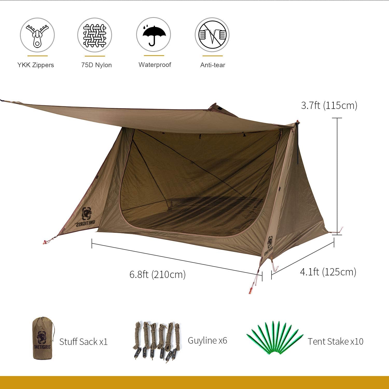 Onetigris Backwoods Bungalow Ultralight Bushcraft Shelter 2.0, Backpacking Tent With Canopy 2 Person Waterproof Ripstop