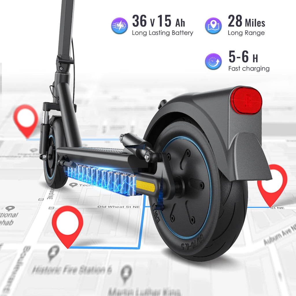 Electric Scooter,28 Mile Range Double Shock Absorption System,10   Solid Tires,Up to 25MPH,500W Powerful Motor,540W/H Foldable E