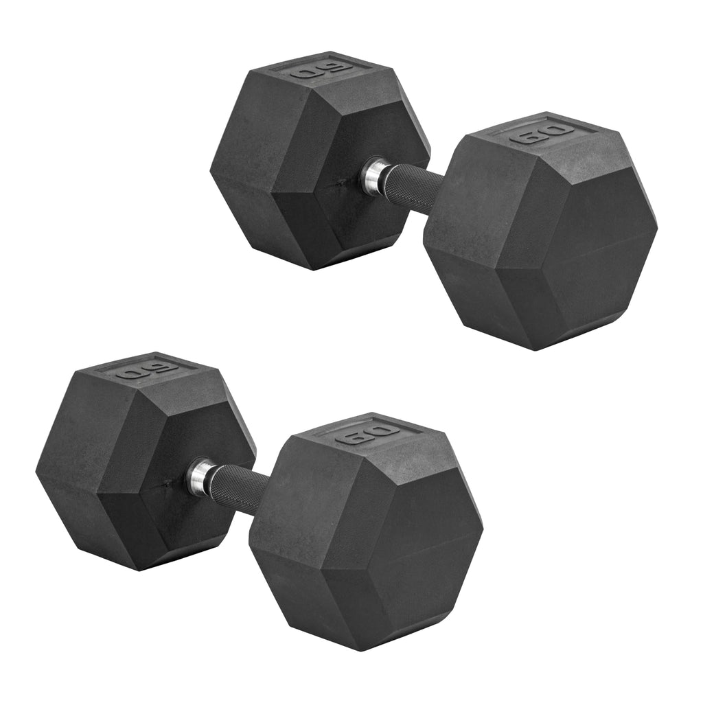 CAP Barbell 60 LB Rubber Coated Hex Dumbbell Hand Weight with Padded Grip - Pair | Comfort Grip