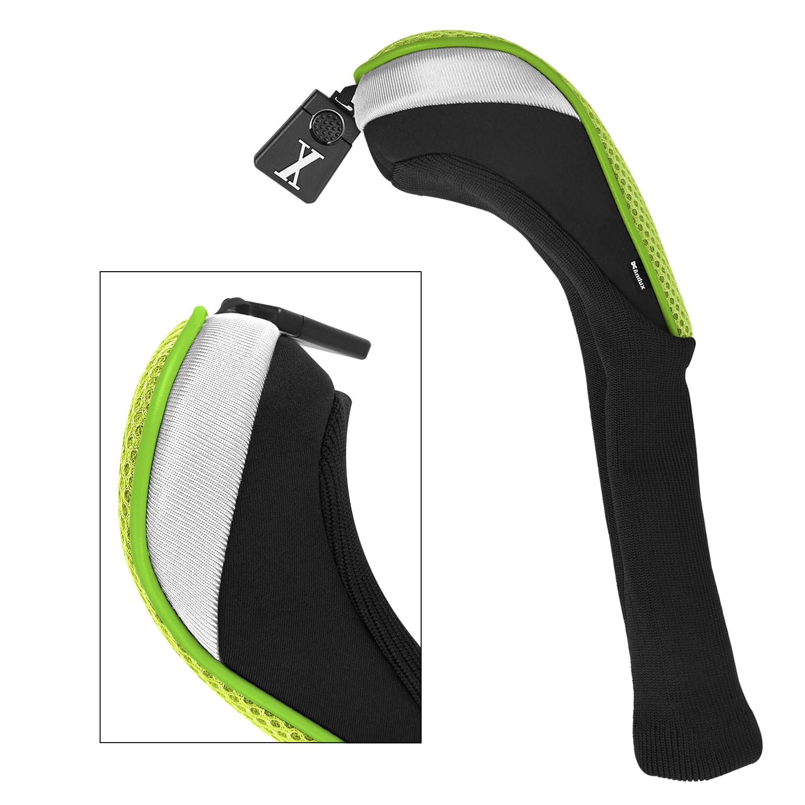 Andux 3Pcs/Set Golf 460Cc Driver Wood Club Head Covers Long Neck With Interchangeable No. Tags Green