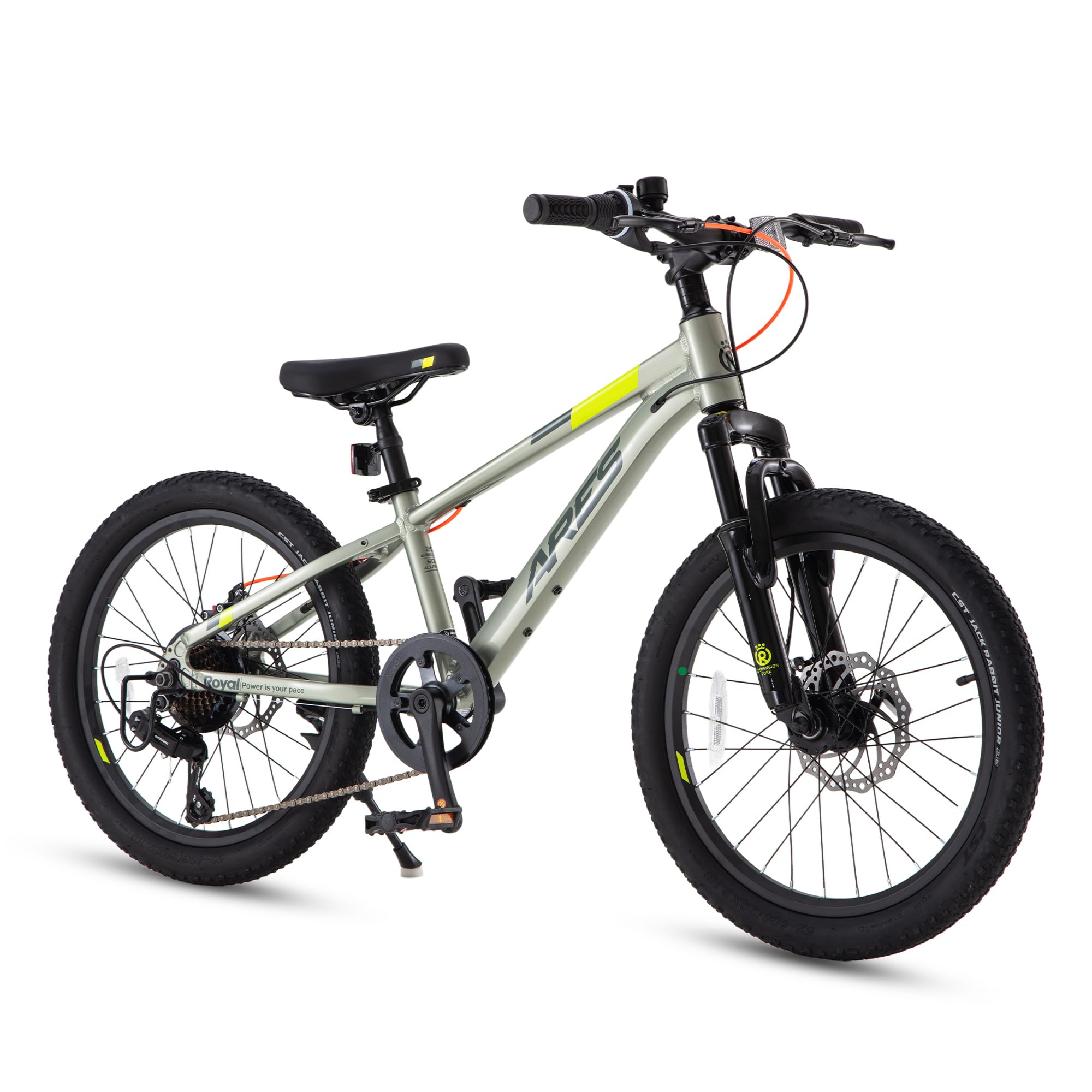 RoyalBaby Ares Kids Mountain Bike, Ultra-Light Aluminum 20 Inch Wheel Bicycle, 7-Speeds Drivetrain, Hardtail Front Shock MTB for