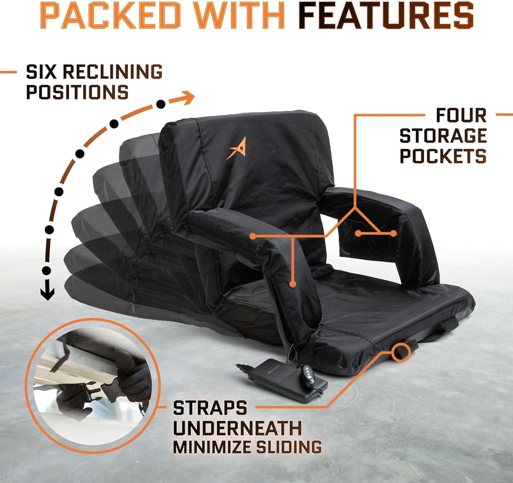 Heated Stadium Seats For Bleachers With Back Support Memory Foam - Usb Battery Included - Upgraded 3 Levels Of Heat - Foldable C