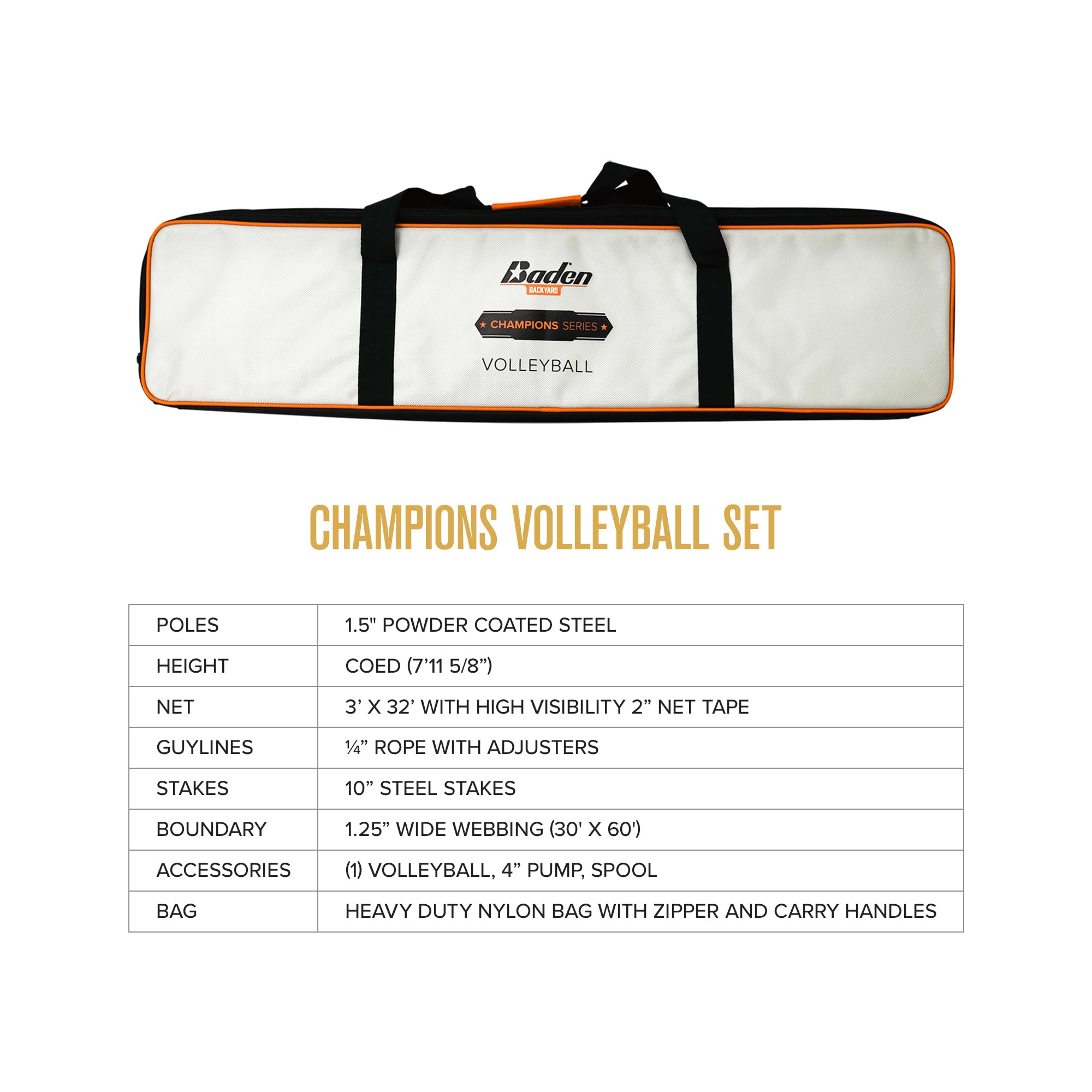 Baden Champions Volleyball Net Set Volleyball Bag, Adjustable Poles, Volleyball Ball & Pump, & Boundary Lines Portable Volleybal
