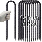 Windstake 12 Inch U Shape Rebar Stakes, 8Pcs Black Rebar Hook, Heavy Duty Trampoline Wind Anchors Stakes For Camping Tents, Socc