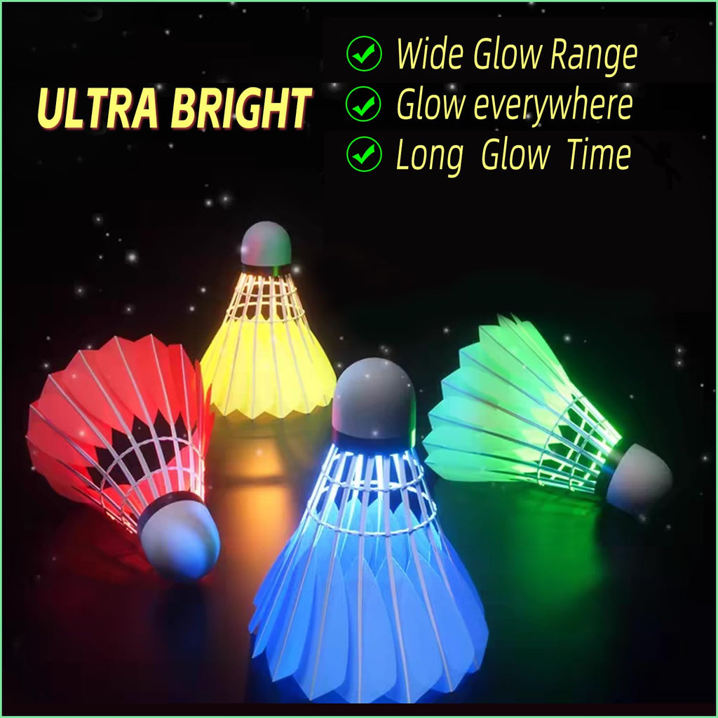 Zhenan Led Badminton Shuttlecocks Dark Night Glow Birdies Lighting For Outdoor & Indoor Sports Activities (Feather_6Pcs)