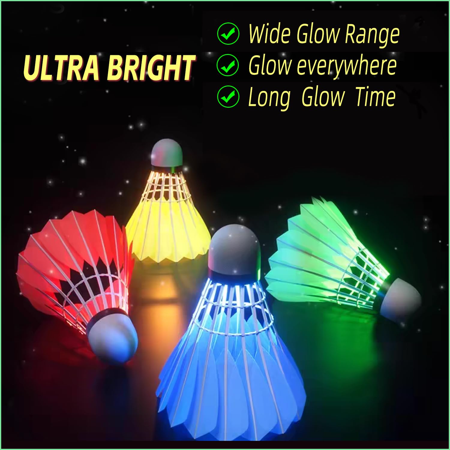 Zhenan Led Badminton Shuttlecocks Dark Night Glow Birdies Lighting For Outdoor & Indoor Sports Activities (Feather_6Pcs)