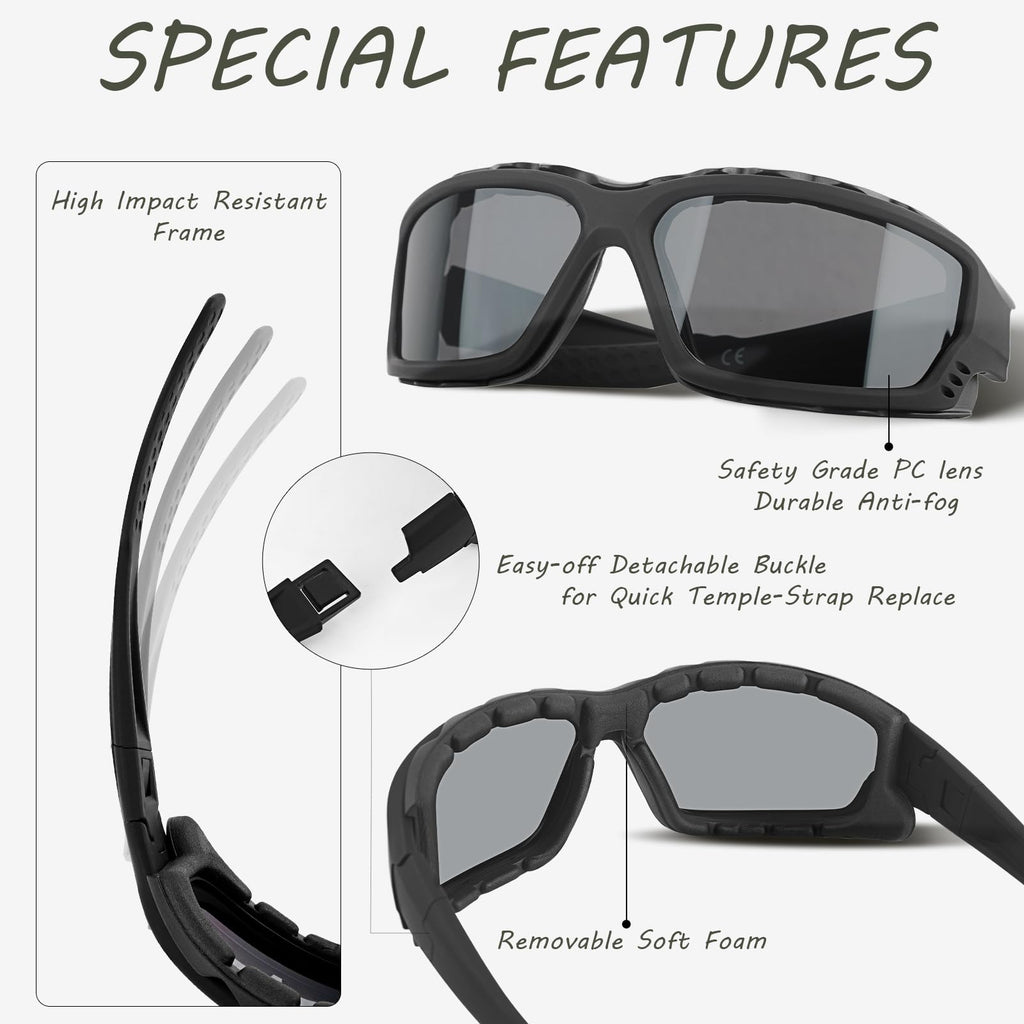 Sol Pro Powersports Goggle, Anti-Fog Safety Motorcycle Riding Sunglasses Foam Padded, Dustproof, Windproof, Hunting, Hiking, Mow