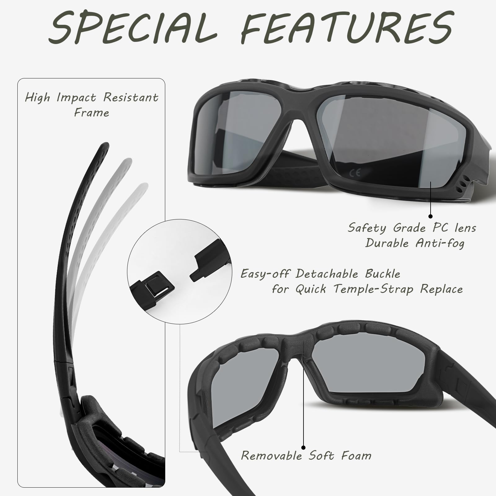 Sol Pro Powersports Goggle, Anti-Fog Safety Motorcycle Riding Sunglasses Foam Padded, Dustproof, Windproof, Hunting, Hiking, Mow