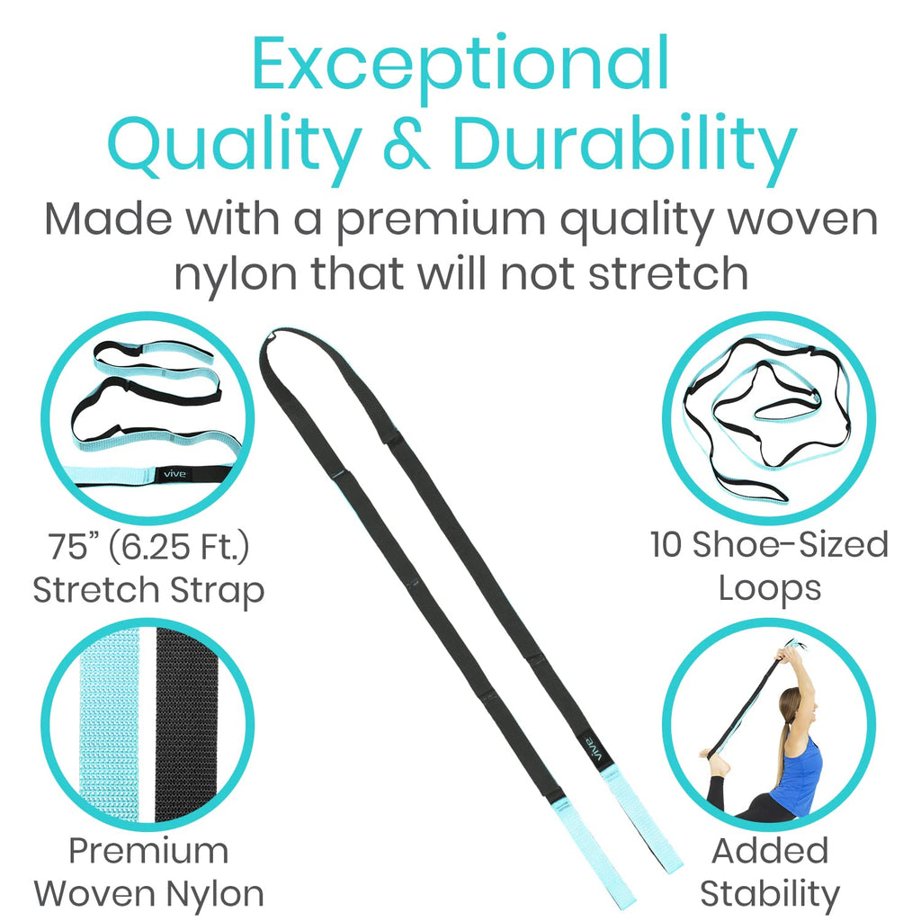 Vive Stretch Strap - Leg Stretch Band To Improve Flexibility - Stretching Out Yoga Strap - Exercise And Physical Therapy Belt Fo