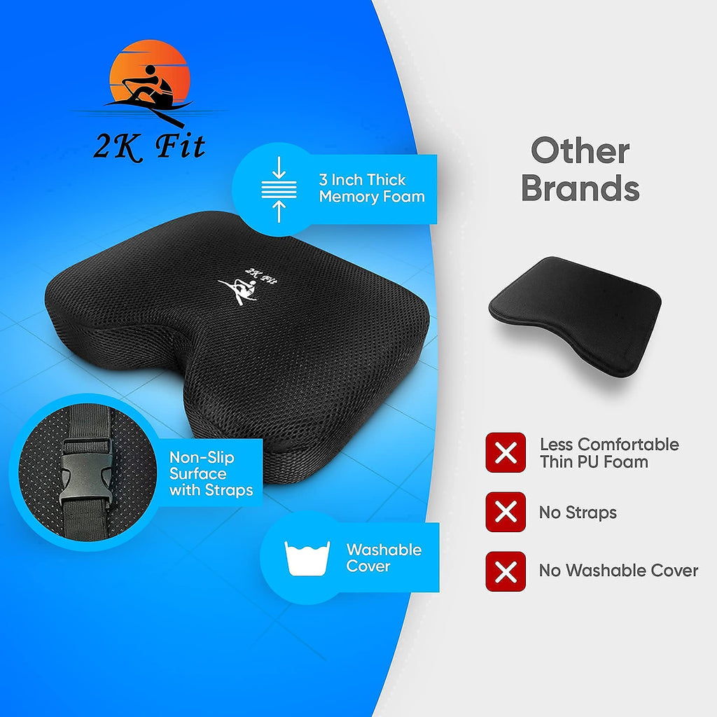 2K Fit Rowing Machine Seat Cushion (Model 2) For The Concept 2 Rowing Machine With Custom Memory Foam, Washable Cover, And Strap