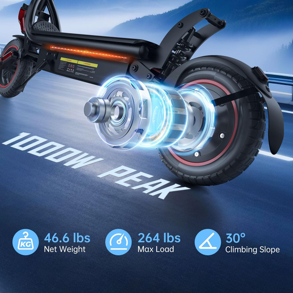 HopCycle Electric Scooter for Adults, 1000W Peak Motor, 25 MPH, 28 Miles Long Range, 9.3 Pneumatic Tires, Foldable Commuter E Sc