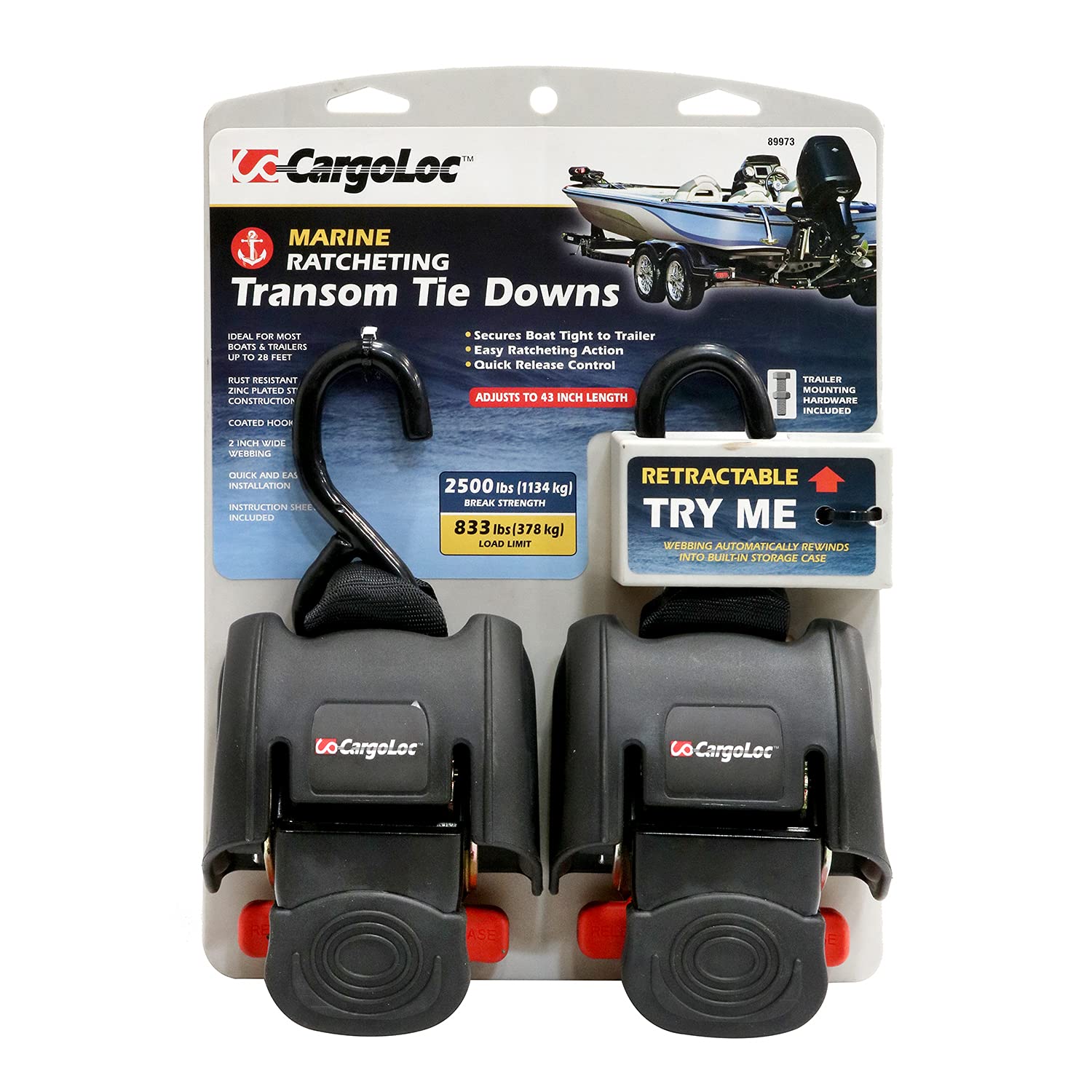 CargoLoc 89973 Retractable Transom TieDown, 2 Piece, One Size, Multi