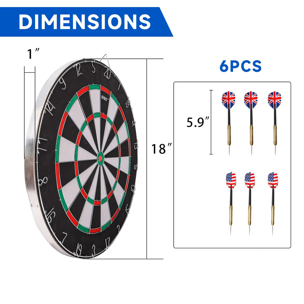 Gse 18''X1'' 2-In-1 Flocking Dartboard Game Set With Six 17G Steel Tip Darts. Bullseye And Dart Board Games Set